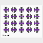 Sticker Rond Noir Blanc Bande Violet Nom du ruban Monogramme (Feuille)