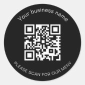 Sticker Rond Noir blanc bar restaurant menu qr code (Devant)