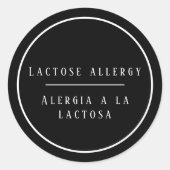 Sticker Rond Noir & Blanc Bilingue Lactose Allergie Espagnol (Devant)