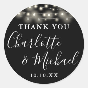 Sticker Rond Noir Blanc Chaîne Lights Mariage Faveur Merci