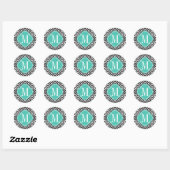 Sticker Rond Noir & Blanc Chic Aztec Tribal Monogramme (Feuille)
