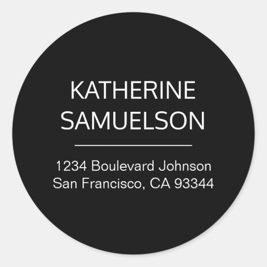Sticker Rond Noir blanc classique Nom et adresse de retour (Devant)