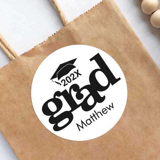 Sticker Rond Noir Blanc Graduation Gras Typographie moderne