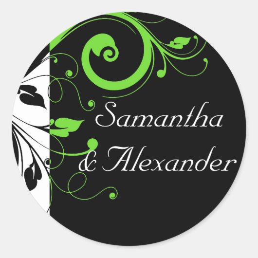Sticker Rond Noir/Blanc/Lime Vert Gras Mariage (Devant)