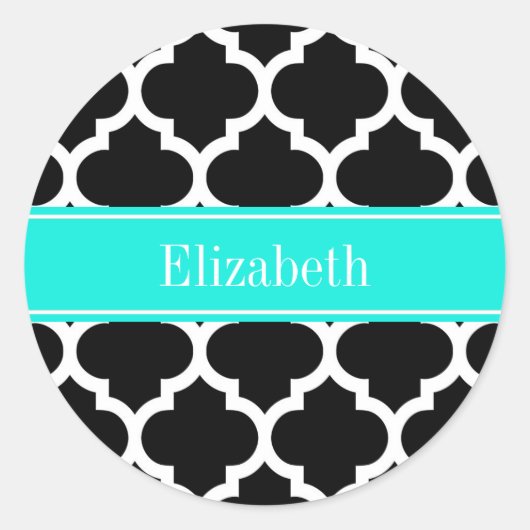 Sticker Rond Noir Blanc Marocain #5 Brt Nom Aqua Monogramme (Devant)