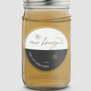Sticker Rond Noir & Blanc Moderne Apiary Miel cru