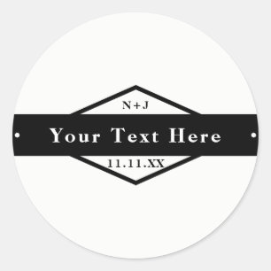 Sticker Rond Noir & Blanc Moderne Rustique Personnalisé Mariage
