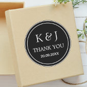 Sticker Rond Noir & Blanc Monogramme Merci Mariage Faveur