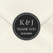 Sticker Rond Noir & Blanc Monogramme Merci Mariage Faveur