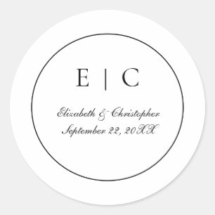 Sticker Rond Noir Blanc Monogramme Script Mariage traditionnel