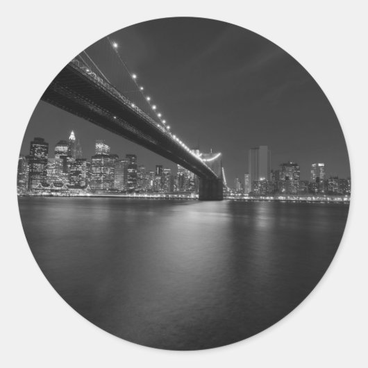 Sticker Rond Noir blanc New York City Skyline (Devant)
