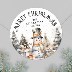 Sticker Rond Noir Blanc Noël Fêtard Hiver Joyeux Noël