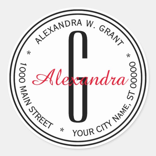 Sticker Rond Noir blanc Nom Monogramme Enveloppe Adr Phoques (Devant)