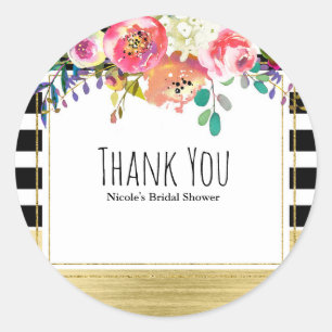 Sticker Rond Noir Blanc Or Moderne Floral Glam Réception de Mar