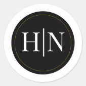 Sticker Rond Noir Blanc Or moderne minimal mariage élégant (Devant)