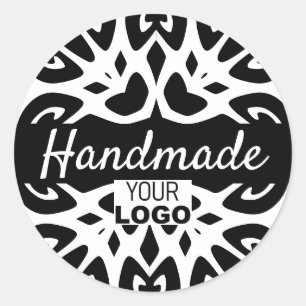 Sticker Rond Noir blanc ornement moderne Mandala Logo artisanal