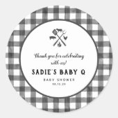 Sticker Rond Noir blanc Plaid En vichy bébé Baby shower Q (Devant)