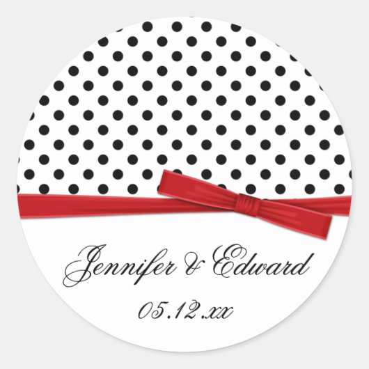 Sticker Rond Noir Blanc Pois Rouge Enregistrer la date (Devant)
