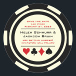 Sticker Rond Noir Blanc Poker Chip Mariage Enregistrer La Date<br><div class="desc">Éblouissez vos invités en leur envoyant ces jetons de poker noir et blanc enregistrer les autocollants de date à placer sur leur calendrier. Ils attendent avec impatience l'invitation officielle à ce mariage incontournable !</div>