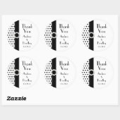 Sticker Rond Noir Blanc Polka Point Merci Mariage Faveur (Feuille)