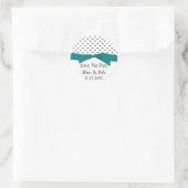 Sticker Rond Noir Blanc Polka Point Turquoise Ruban Enregistrer (Sac)