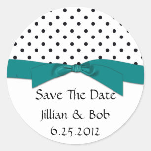 Sticker Rond Noir Blanc Polka Point Turquoise Ruban Enregistrer