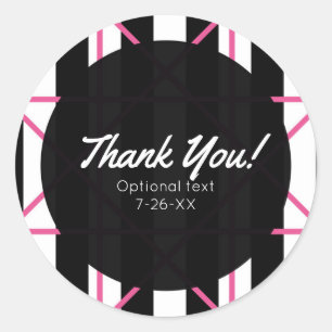 Sticker Rond Noir Blanc & Rose Chic Mignon Géométrique Moderne