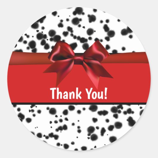 Sticker Rond Noir Blanc Rouge Bow Dalmatie Spots Anniversaire (Devant)