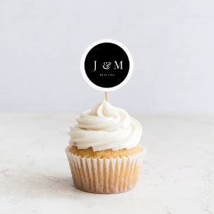 Sticker Rond Noir Blanc Simple Typographie Mariage