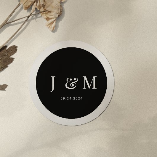 Sticker Rond Noir Blanc Simple Typographie Mariage