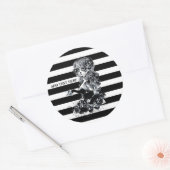 Sticker Rond Noir & Blanc Striped Joli Crâne de sucre fille (Enveloppe)