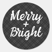 Sticker Rond Noir blanc tartan Noël Joyeux brillant (Devant)