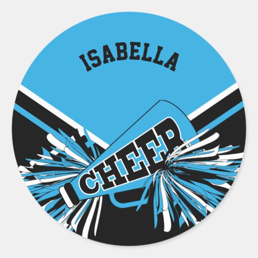 Sticker Rond 📣 - Noir, Bleu Bleu Bébé et Blanc (Devant)