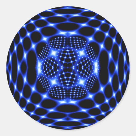 Sticker Rond Noir bleu néon fractal (Devant)