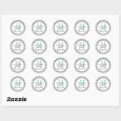 Sticker Rond Noir Bleu Pois Mariage Faveur Merci (Feuille)