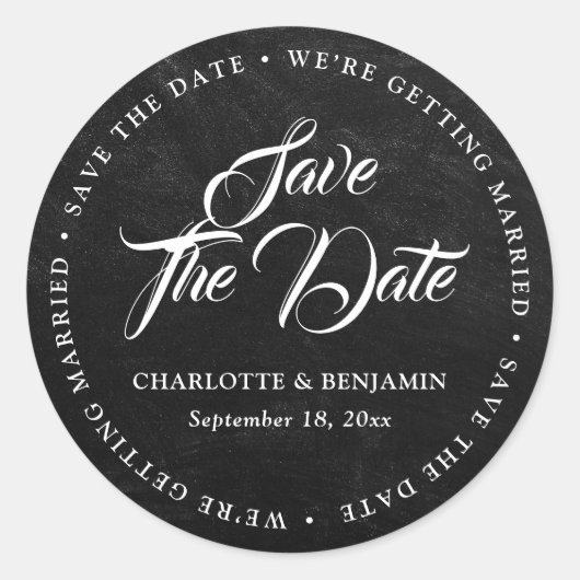 Sticker Rond Noir Chalkboard Typographie Mariage Enregistrer La (Devant)