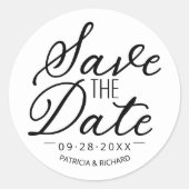 Sticker Rond Noir Chic Noir Mariage Enregistrer La Date (Devant)