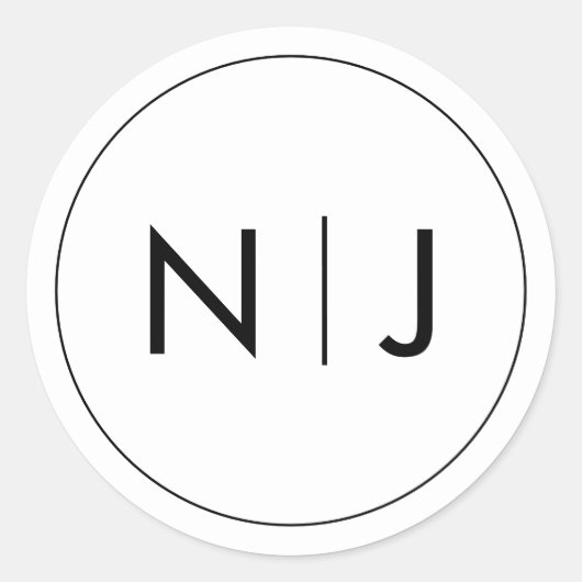 Sticker Rond Noir classique Initiales Monogramme Mariage (Devant)