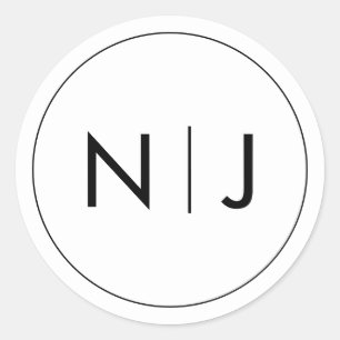 Sticker Rond Noir classique Initiales Monogramme Mariage
