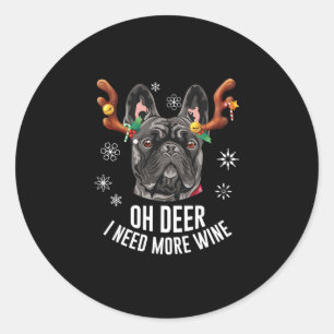 Sticker Rond Noir de Noël Chien-taureau français Cerf Antlers V