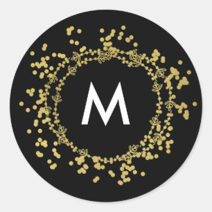 Sticker Rond Noir de Noël Monogram Gold