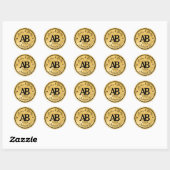 Sticker Rond Noir d'or 2 lettre Mariage Monogramme (Feuille)