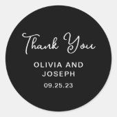 Sticker Rond Noir doux et blanc | MERCI MARIAGE (Devant)