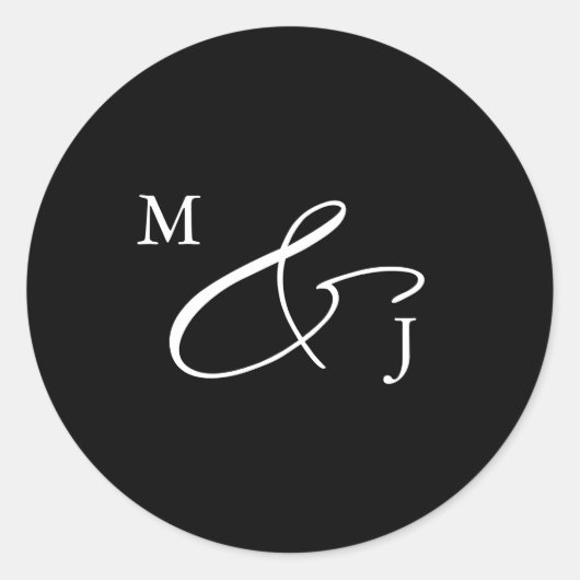 Sticker Rond Noir élégant Script Ampersand Typographie classiqu (Devant)
