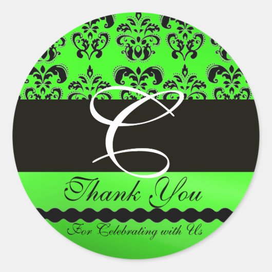 Sticker Rond NOIR EMERALD VERT DAMASK Merci (Devant)