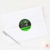 Sticker Rond NOIR EMERALD VERT DAMASK MONOGRAM, Enregistrer la (Enveloppe)