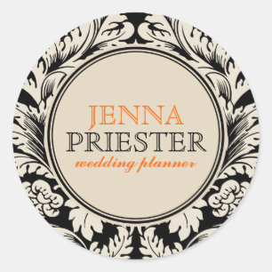 Sticker Rond Noir Et Beige Vintage Floral Damas 3