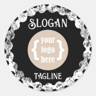 Sticker Rond Noir et Blanc, Bordure et Logo Slogan