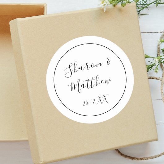 Sticker Rond Noir et blanc Calligraphie Script Mariage Faveur