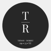 Sticker Rond Noir et blanc Chic Monogrammed Mariage Faveur (Devant)